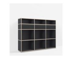 Konfigurierbare Kommode mit Schubladen. Aus Multiplexplatte in Schwarz.