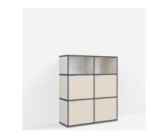 Konfigurierbare Kommode mit Schubladen. Aus Spanplatte in Beige.