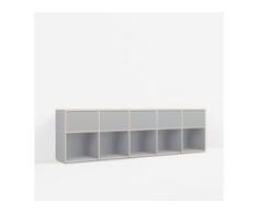 Konfigurierbare Kommode mit Schubladen. Aus Multiplexplatte in Grau.