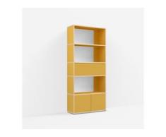 Individualisierbares Bücherregal aus Spanplatte in Gelb. Moderne Designer-Möbel nach Maß.