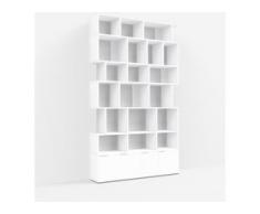 Individualisierbares Bücherregal aus Spanplatte in Weiß. Moderne Designer-Möbel nach Maß.