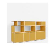 Individualisierbare Kommode mit Schubladen aus Spanplatte in Gelb. Moderne Designer-Möbel
