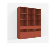 Individualisierbares Bücherregal aus Spanplatte in Rot. Moderne Designer-Möbel nach Maß.