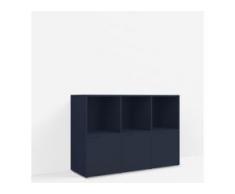 Konfigurierbare Kommode mit Schubladen. Aus Spanplatte in Blau.