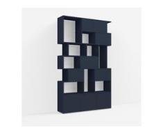 Individualisierbares Bücherregal aus Spanplatte in Blau. Moderne Designer-Möbel nach Maß.