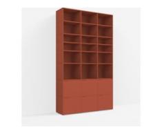 Individualisierbares Bücherregal aus Spanplatte in Rot. Moderne Designer-Möbel nach Maß.