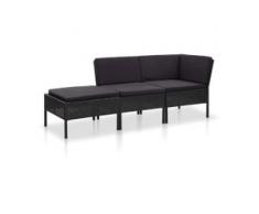 vidaXL 3-tlg. Garten-Lounge-Set mit Auflagen Poly Rattan Schwarz