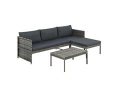vidaXL 3-tlg. Garten-Lounge-Set mit Auflagen Poly Rattan Grau