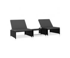 vidaXL Sonnenliegen 2 Stk. mit Tisch Poly Rattan Schwarz