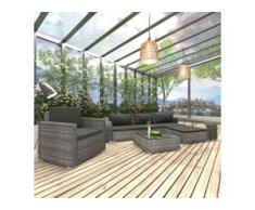 vidaXL 8-tlg. Garten-Lounge-Set mit Auflagen Poly Rattan Grau