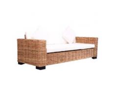 vidaXL 3-Sitzer Gartensofa Natürliches Rattan