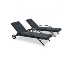 vidaXL Sonnenliegen mit Tisch Poly Rattan Anthrazit