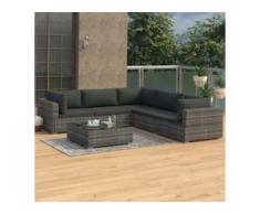 vidaXL 6-tlg. Garten-Lounge-Set mit Auflagen Poly Rattan Grau