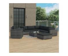 vidaXL 8-tlg. Garten-Lounge-Set mit Auflagen Poly Rattan Grau