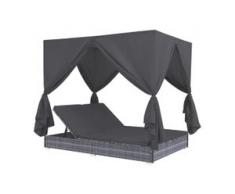 vidaXL Outdoor-Lounge-Bett mit Vorhängen Poly Rattan Grau