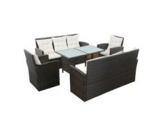 vidaXL 5-tlg. Garten-Lounge-Set mit Auflagen Poly Rattan Braun