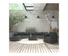 vidaXL 11-tlg. Garten-Lounge-Set mit Auflagen Poly Rattan Grau