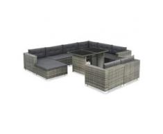 vidaXL 10-tlg. Garten-Lounge-Set mit Auflagen Poly Rattan Grau