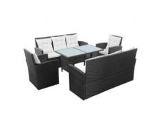 vidaXL 5-tlg. Garten-Lounge-Set mit Auflagen Poly Rattan Schwarz