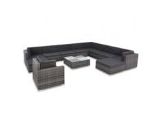 vidaXL 12-tlg. Garten-Lounge-Set mit Auflagen Poly Rattan Grau