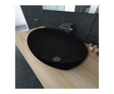 vidaXL Keramik Waschtisch Waschbecken Oval schwarz 40 x 33 cm