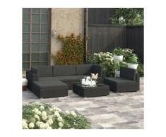 vidaXL 6-tlg. Garten-Lounge-Set mit Auflagen Poly Rattan Schwarz