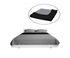 vidaXL Zweiseitige Steppdecke Bettüberwurf Tagesdecke Schwarz/Grau 220x240cm