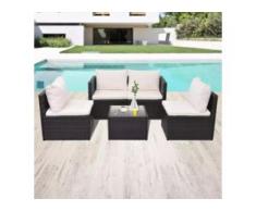 vidaXL 5-tlg. Garten-Lounge-Set mit Auflagen Poly Rattan Schwarz