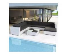 vidaXL 8-tlg. Garten-Lounge-Set mit Auflagen Poly Rattan Weiß