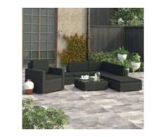 vidaXL 6-tlg. Garten-Lounge-Set mit Auflagen Poly Rattan Schwarz