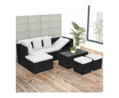 vidaXL 4-tlg. Garten-Lounge-Set mit Auflagen Poly Rattan Schwarz