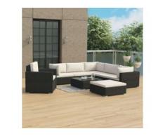 vidaXL 8-tlg. Garten-Lounge-Set mit Auflagen Poly Rattan Schwarz