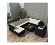 vidaXL 9-tlg. Garten-Lounge-Set mit Auflagen Poly Rattan Schwarz