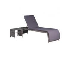 vidaXL Sonnenliege mit Tisch Poly Rattan Grau