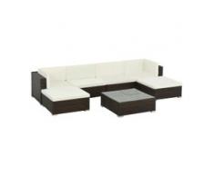 vidaXL 7-tlg. Garten-Lounge-Set mit Auflagen Poly Rattan Braun