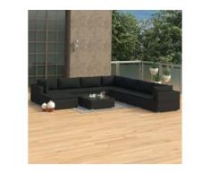 vidaXL 9-tlg. Garten-Lounge-Set mit Auflagen Poly Rattan Schwarz