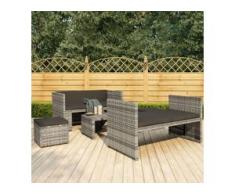 vidaXL 5-tlg. Garten-Lounge-Set mit Auflagen Poly Rattan Grau