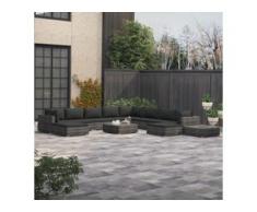 vidaXL 12-tlg. Garten-Lounge-Set mit Auflagen Poly Rattan Grau