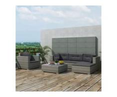 vidaXL 6-tlg. Garten-Lounge-Set mit Auflagen Poly Rattan Grau