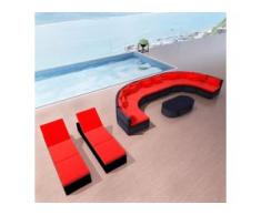 vidaXL 13-tlg. Garten-Lounge-Set mit Auflagen Poly Rattan Rot