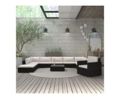 vidaXL 11-tlg. Garten-Lounge-Set mit Auflagen Poly Rattan Schwarz