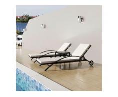vidaXL Sonnenliegen mit Tisch Poly Rattan Schwarz