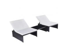 vidaXL Sonnenliegen 2 Stk. mit Tisch Poly Rattan Schwarz