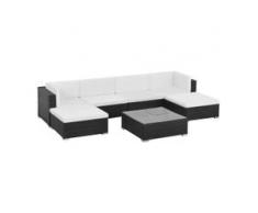 vidaXL 7-tlg. Garten-Lounge-Set mit Auflagen Poly Rattan Schwarz