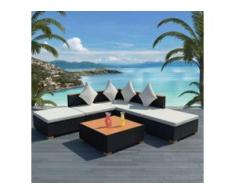 vidaXL 6-tlg. Garten-Lounge-Set mit Auflagen Poly Rattan Schwarz
