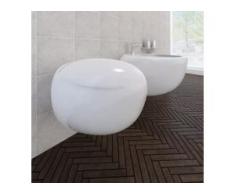 vidaXL Wand-Hänge WC Toilette +Hänge Bidet+ SoftClose Weiß