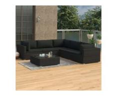 vidaXL 6-tlg. Garten-Lounge-Set mit Auflagen Poly Rattan Schwarz