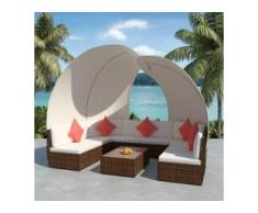 vidaXL 9-tlg. Garten-Lounge-Set mit Sonnendächern Poly Rattan Braun
