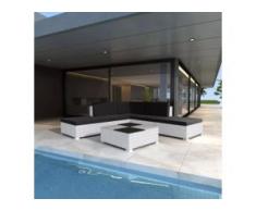 vidaXL 6-tlg. Garten-Lounge-Set mit Auflagen Poly Rattan Weiß