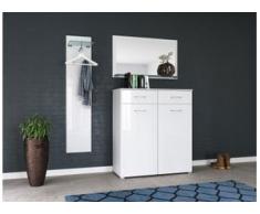 Garderobe Set 044 Nizza 3 tlg Spiegel 16 Paar Weiss-Weiss Hgl
